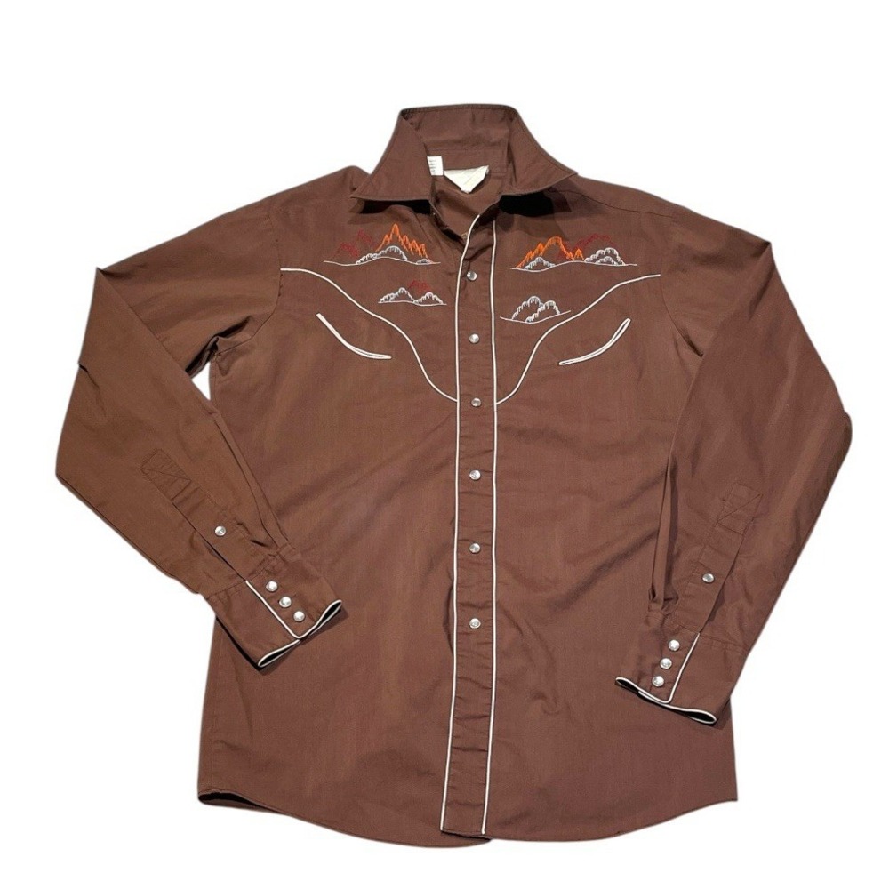 VTG Rocking K Ranchwear by Kennington Shirt Pearl Snaps Western Brown Sz M